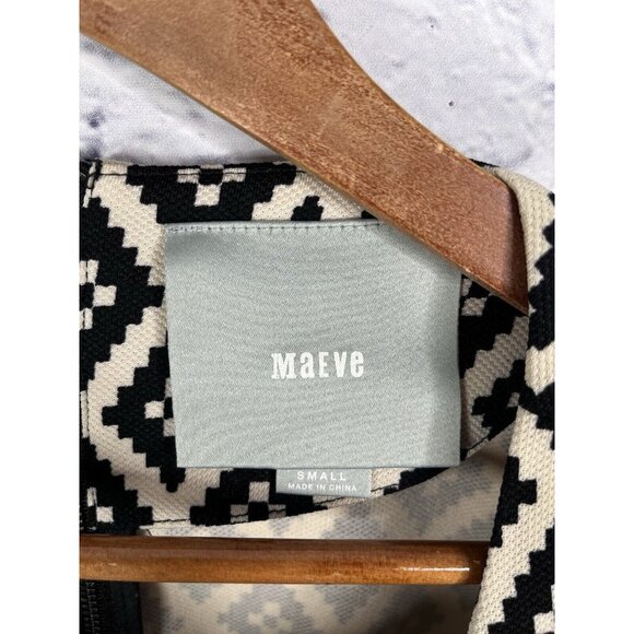 MAEVE Women's Black Cream Geometric Print Shift Dress Small - Picture 3 of 6